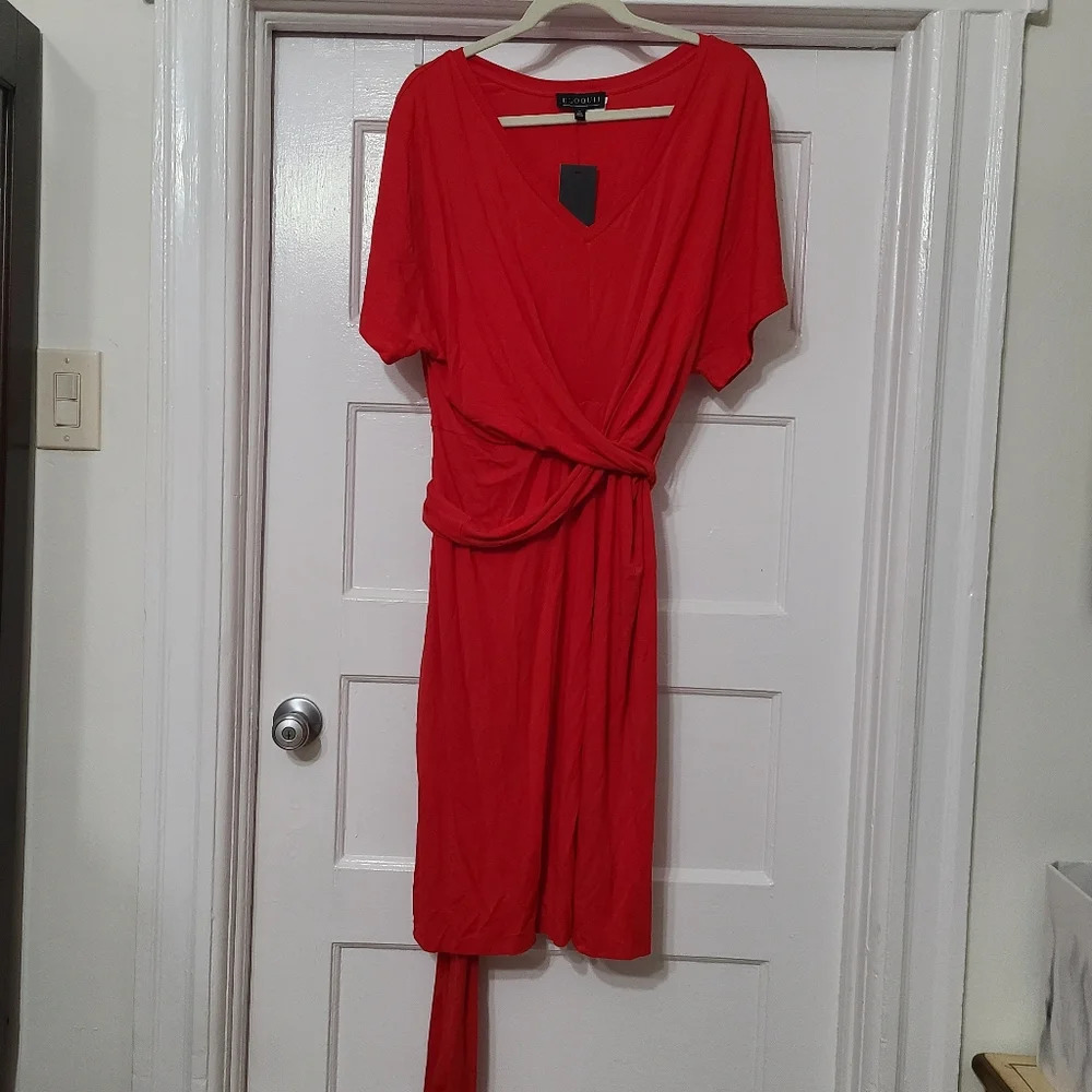 Eloquii Women's Cross Tie Front Short Sleeve Midi Dress Side Slits Size 16 NWT